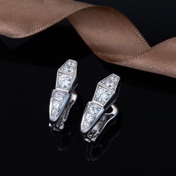 S925 Prata Top Quality Charme Dangle Stud Brinco Forma de Cobra com Diamante Brilhante para Mulheres Casamento Jóias Presente Tem Caixa Selo PS2529