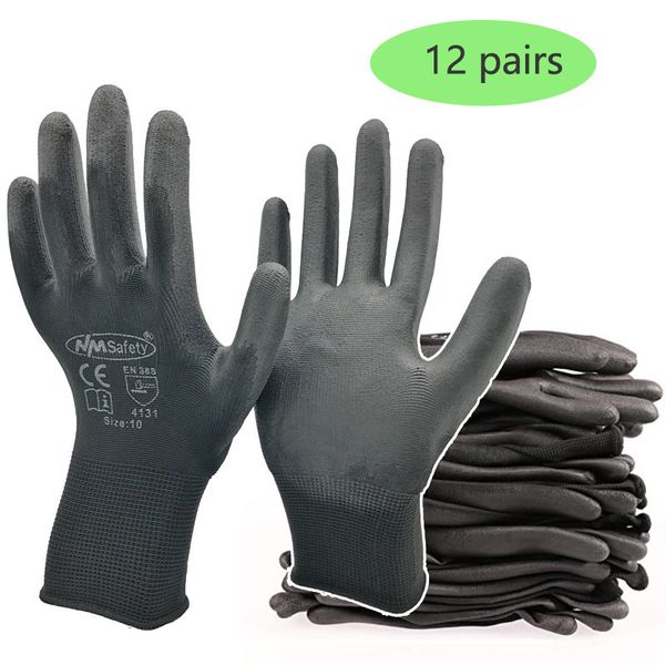 Guanti a cinque dita 24 pezzi / 12 paia Guanti da lavoro protettivi di sicurezza industriale in nitrile PU nero con guanti di palma rivestiti in maglia di cotone nylon 230818