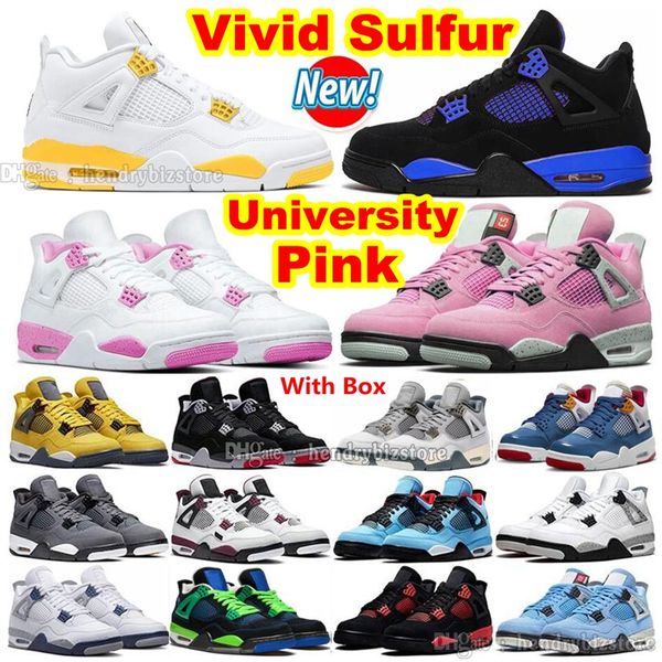 4S Vivid Sulphur 4 Blue Thunder Scarpe da basket Cacao Wow Frozen Moments Viola Rosso Cemento Bianco Zaffiro Pine Sky University Rosa Oreo What The Motorsports Sneakers