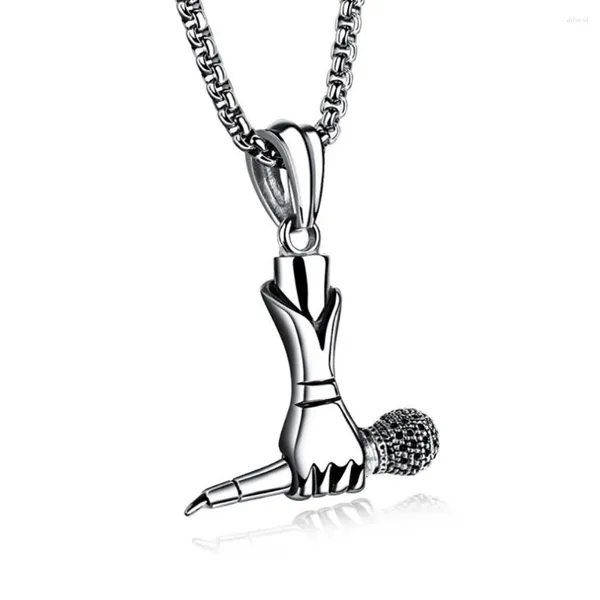 Colares de pingente de aço inoxidável moda hip hop rapper microfone colar rua dança jóias presente para ele