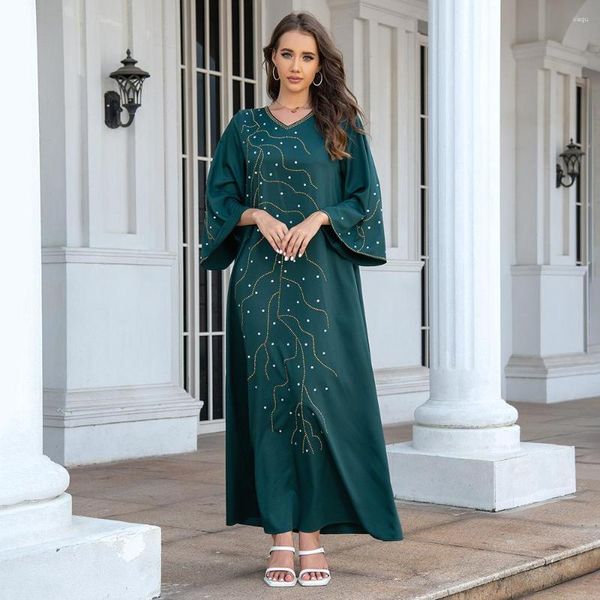 Abbigliamento etnico Abiti da festa Abaya per le donne Dubai Musulmano Perline Design Abito drappeggiato Manica lunga Donna Caftano Caftano Marocain Abbigliamento