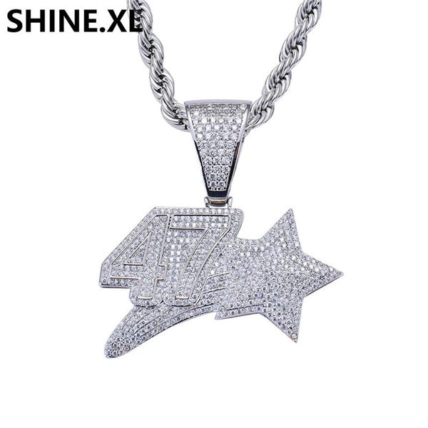 Männer und Frauen Weißgold Hip Hop Nummer 47 Stern Anhänger Halskette Charms Kubischer Zirkon Stein Schmuck Gifts225z