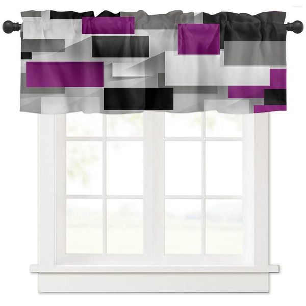 Cortina geométrica roxa cinza preta abstrata, cortinas curtas para cozinha, café, armário de vinho, janela, guarda-roupa pequeno, decoração de casa