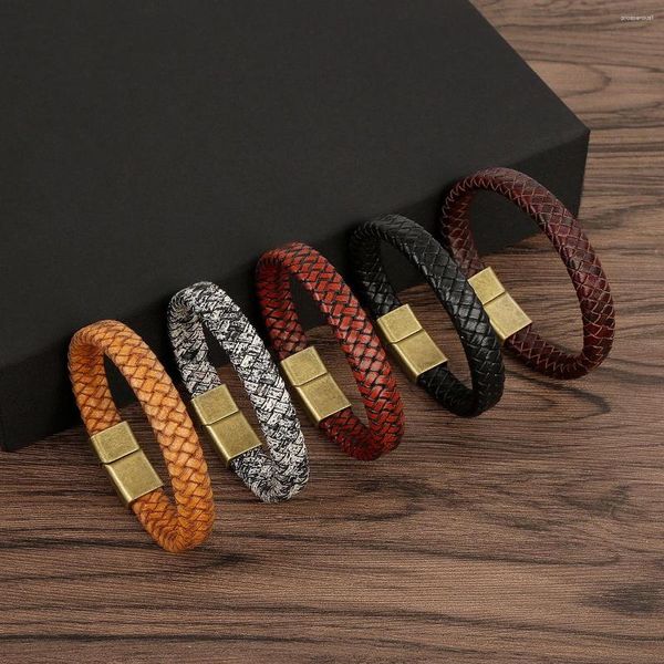 Link pulseiras sgman alta qualidade mão-tecido couro masculino na moda punk fecho magnético trançado charme pulseiras jóias presente atacado