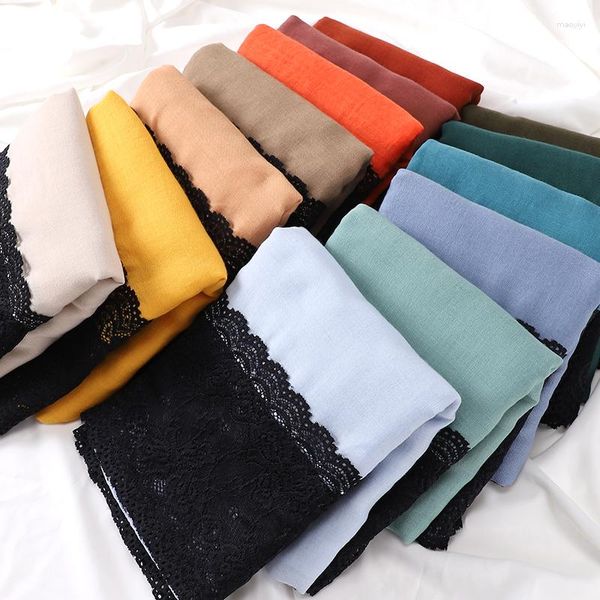 Roupas étnicas 10 pcs macio laço preto hijab algodão lenço de linho muçulmano simples xales bandana lenço islâmico turbante foulard voile