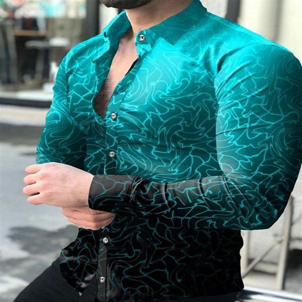 Camisas de vestido masculinas Outono Inverno Camisa de Manga Longa Grande Top Gradiente Slim Geométrico Print287v