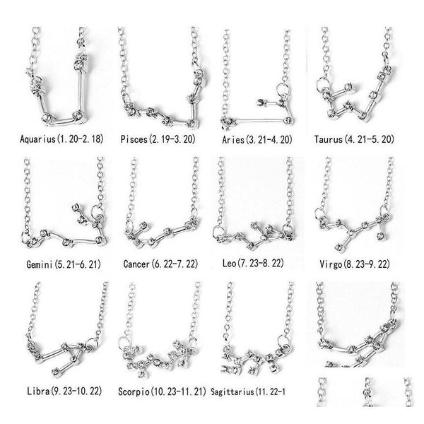 Twee Costellazione Collana zodiacale Clavicar Catena Star Galaxy Libra Astrologia Ciondolo per le donne Gioielli di moda Consegna di goccia Dhbdk