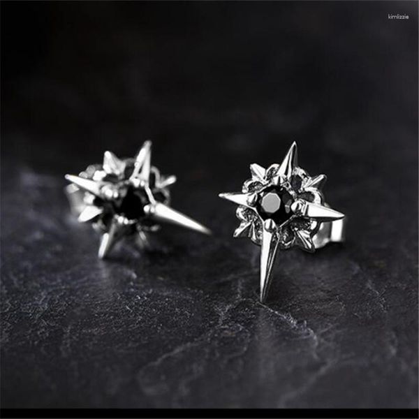 Brincos de garanhão 925 prata esterlina preto cristal estrela charme para mulheres homens festa punk jóias pendientes presente de casamento jklfjlda