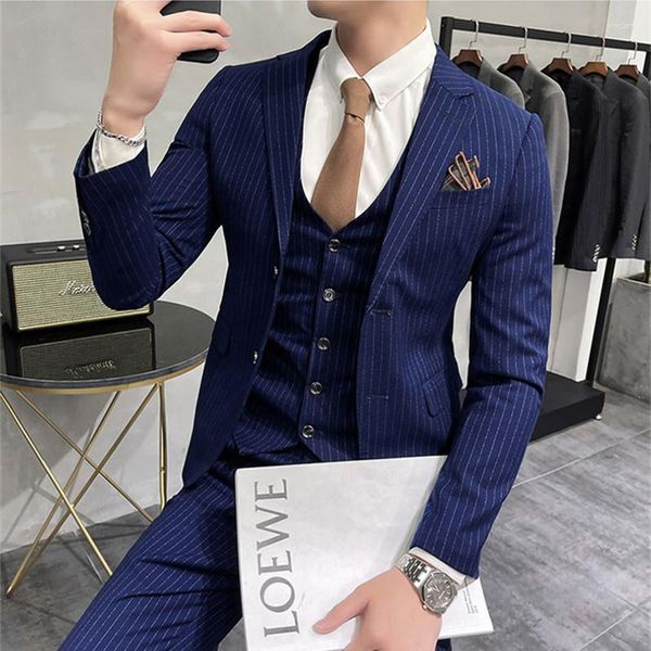 Erkek Suit 2023 Lüks 3 Parçalı Moda Sonbahar/Kış İnce Fit Business Formal Damin Seti Ofis İş Partisi Ziyafet Top Damat
