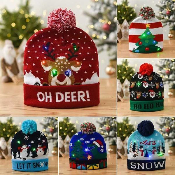 Cappello natalizio lavorato a maglia a led con luce di Babbo Natale alce cartone animato per bambini decorazione regalo di Capodanno 230920
