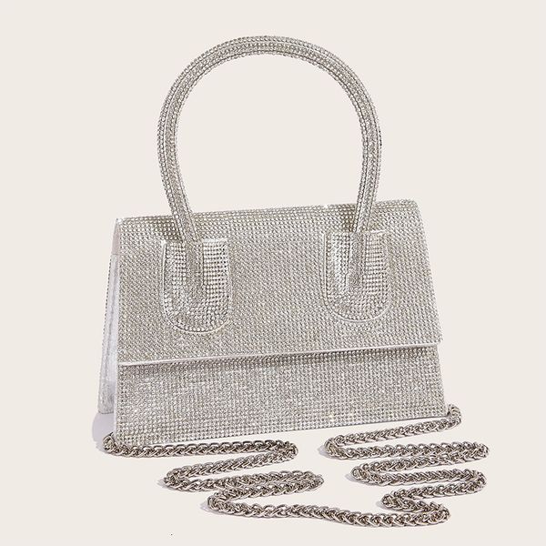 Sacos de noite Moda Bling PU Couro Top Handle Bag Mulheres Diamante Festa de Casamento Messenger Bolsa Crossbody Chain 230918