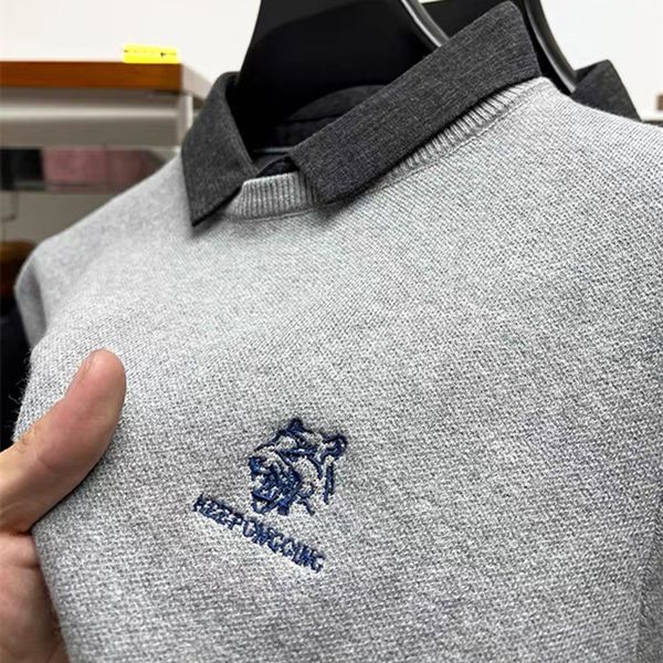 Maglioni da uomo Moda di alta qualità ricamo testa di tigre falsi due maglioni colletto della camicia da uomo autunno e inverno pullover caldo casual giovanile 230919