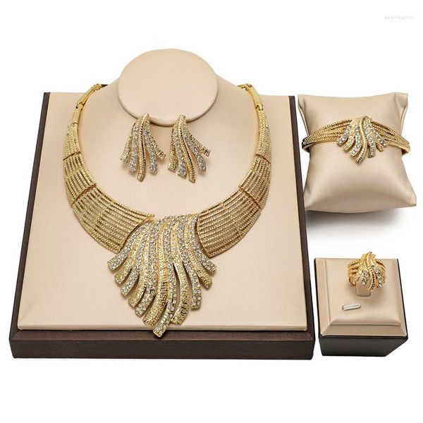 Halskette Ohrringe Set Exquisiter Dubai 18k vergoldet Designer individueller Schmuck Damen Marke Afrikanische Perlen Hochzeit Brautschmuck