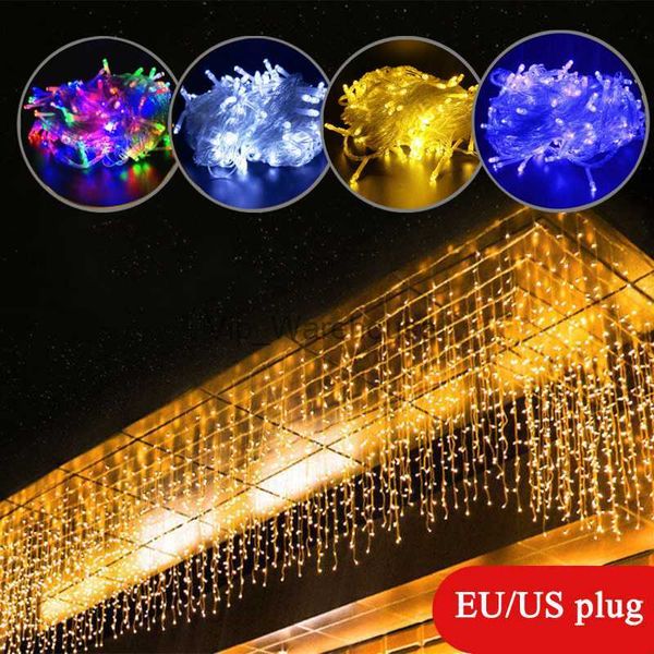 LED-Ketten, Party, EU, 220 V, Weihnachtsdekoration für Zuhause, LED-Eiszapfen-Vorhang, Lichterkette, Girlande, Outdoor, Straße, das Haus, Winter, 5 m, Droop 0,6–0,8 m, HKD230921