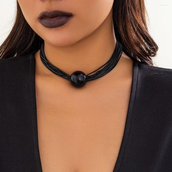 Anhänger Halsketten Lacteo übertriebene schwarze runde Kugel Halskette geschichtete Box Kette mit Charme Choker Frauen Schmuck Kragen Party Geschenke Damen