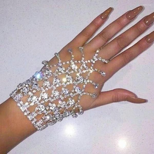 Link pulseiras anel de dedo pulseira para mulheres strass mão corrente manguito com anéis escravo pulseira arnês meninas casamento nupcial