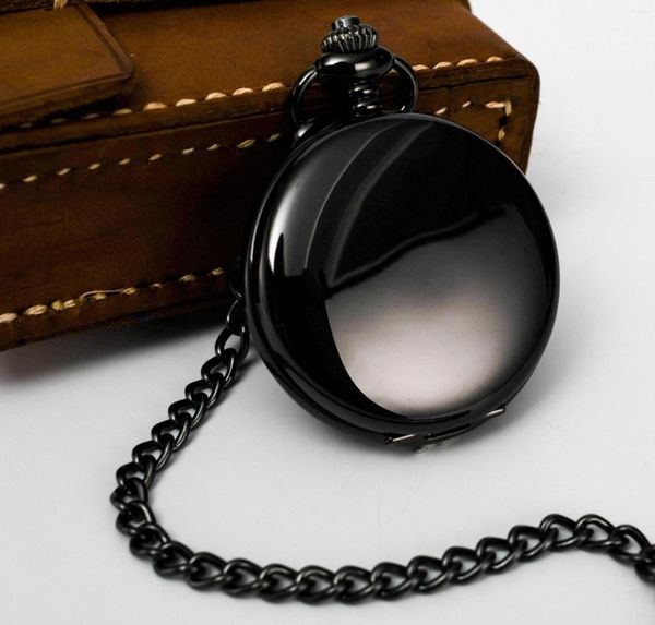 Taschenuhren Luxus glatte oder matte Oberfläche Goldsplitter schwarzes Gehäuse Quarzuhr für Männer römische Ziffer Nummer Fob Kette Anhänger Uhr
