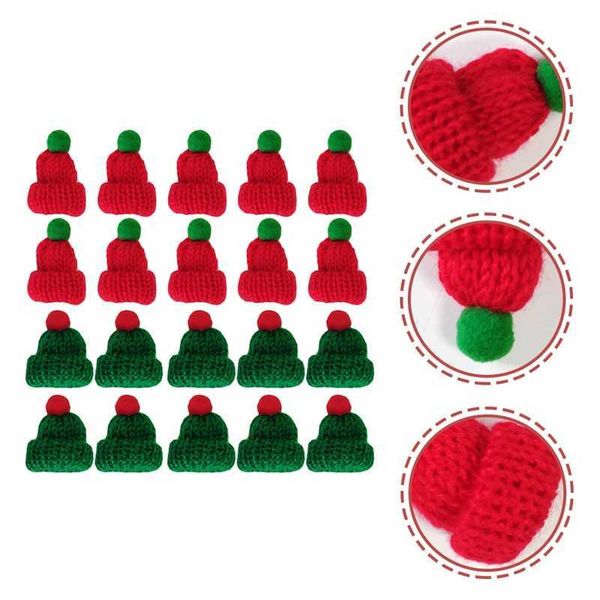 20 pçs mini gorro natal diy artesanato suprimentos trança acessórios decoração de festa chapéu de malha miniatura 230920