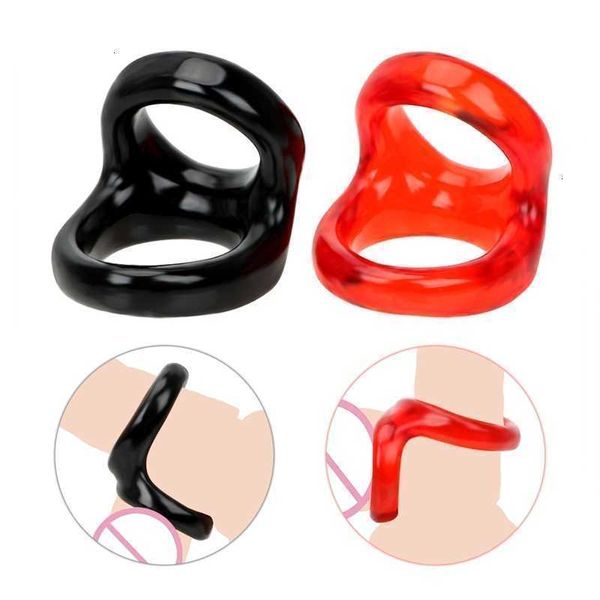 Brinquedo sexual massageador reutilizável silicone duplo prazer pênis anel masculino atraso ejaculação maca exercício para homem