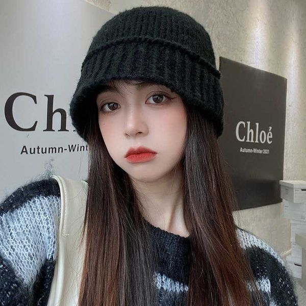 Lã malha buket chapéu macio quente pescador gorro boné slouchy inverno crochê crânio de malha para mulheres outono 230920