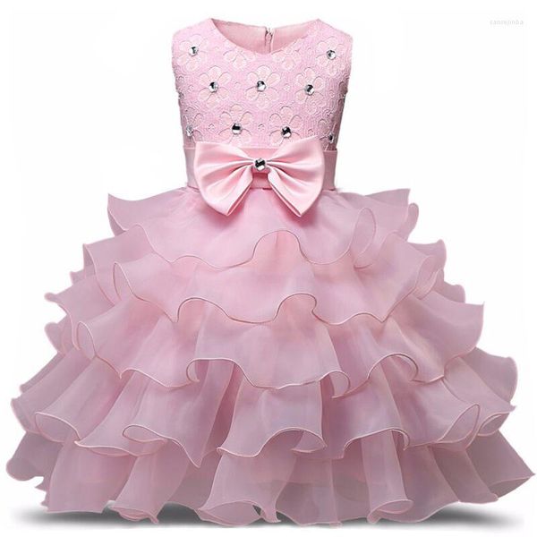 Vestidos da menina 1-5t criança bebê vestido de princesa flor rosa traje de festa de casamento nascido 1º aniversário bolo tutu vestido infantil batismo pano