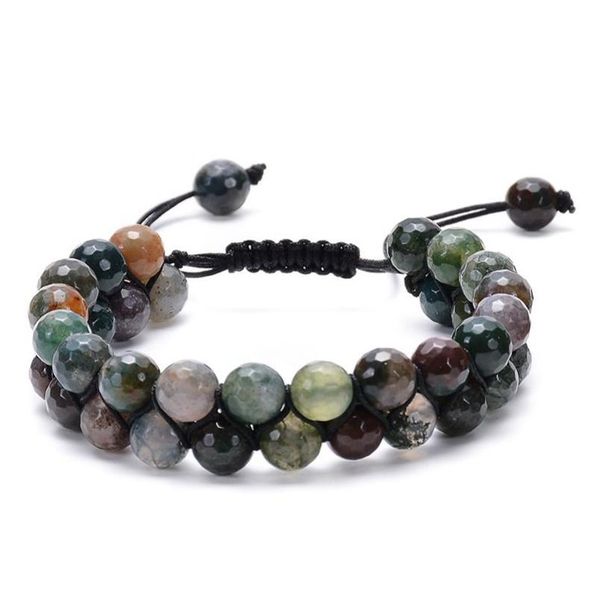 Catena 6 / 8Mm Pietra naturale Agata indiana Bracciale con perline a doppio strato Perline intrecciate a mano regolabili Braccialetti per yoga di guarigione energetica Dhnlf