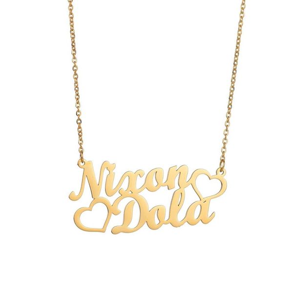 Collana a forma di cuore con nome personalizzato in acciaio inossidabile con 2 nomi per donna, lettera personalizzata Gold272m