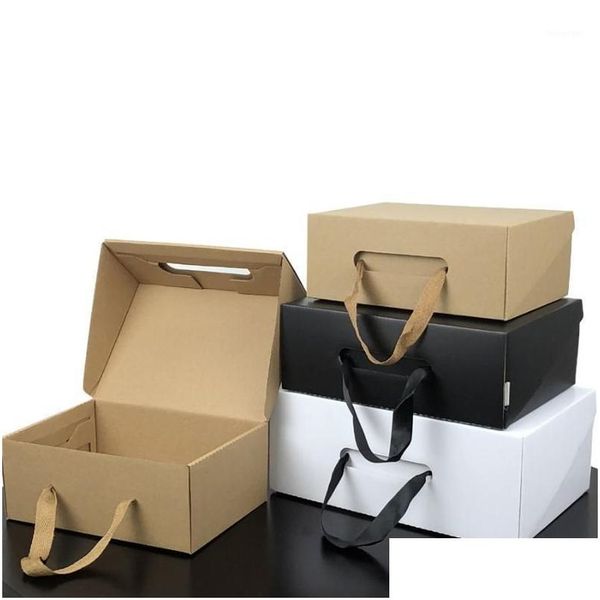 Geschenkverpackung 50 teile/los Weiß/Schwarz Kraftpapier Box Kinder Schuh Tragbare Fall Frauen Männer 4 Größe Benutzerdefinierte Logo1 Drop Lieferung Hausgarten F Dhopr