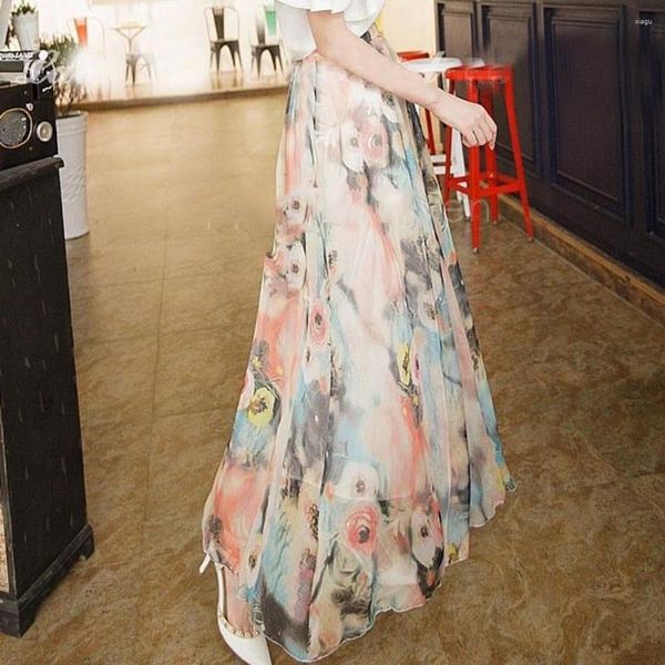 Röcke Frauen Böhmischen Chiffon Lange Maxi Rock 2023 Sommer Hohe Taille Beiläufige Lose Party Weibliche Mode Strand Floral