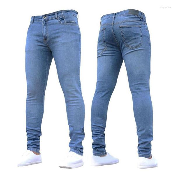 Jeans masculinos moda calças longas quatro estações magro legal lápis sexy calças casuais cor sólida