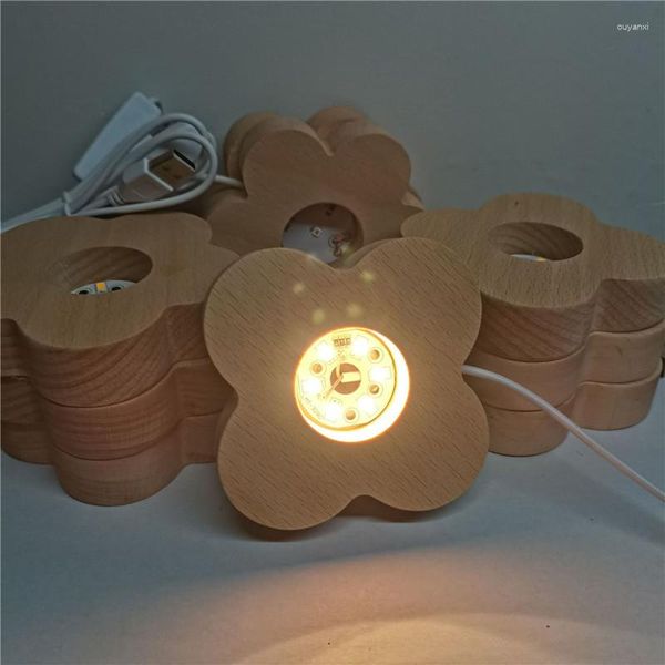 Suportes de lâmpada 5pcs Base de LED de madeira sólida Cabo USB Acrílico Vidro Night Light Suporte Mesa Arte Decoração Ornamento Presente