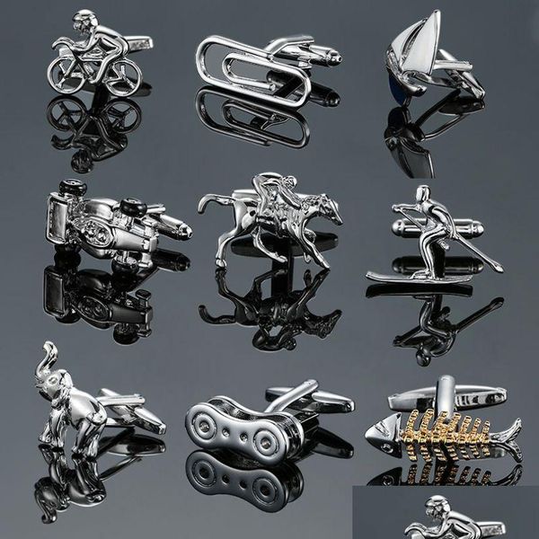 Outra atualização Abotoaduras Francês Mens Camisa Metal Latão Esmalte Bicicleta Bus Cuff Links Botão de Manga para Homens Moda Jóias Gota Entrega Ti Dhsdy