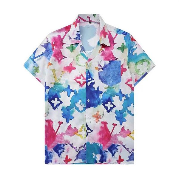 Мужская мода Цветочный тигровый принт Рубашки Повседневная пуговица с коротким рукавом Гавайские рубашки Костюмы Летние пляжные дизайнерские классические рубашки306k