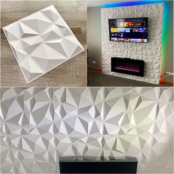 Adesivos de Parede 30x30cm Painéis 3D Decorativos em Diamante Design Matt White Papel de Parede Mural TilePanelMold 90s Quarto Estético Banheiro 230919