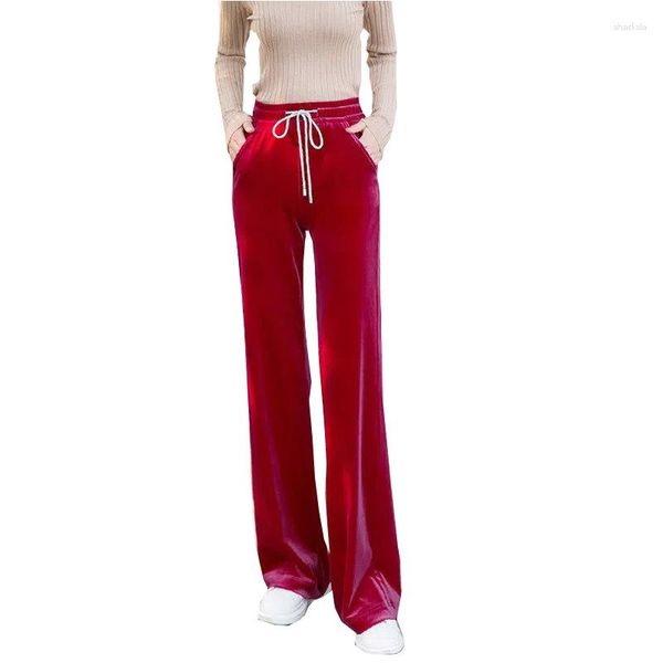 Pantaloni da donna in velluto dorato a gamba larga da donna autunno inverno a vita alta bianco kaki rosso nero pantaloni dritti casual in velluto a coste