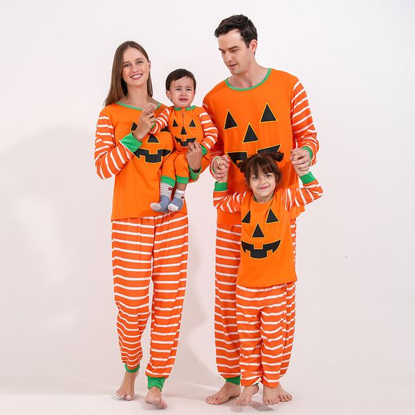 Passende Familien-Outfits, Happy Halloween-Party, passendes Familien-Pyjama-Set, Mutter, Vater, Kinder, 2-teiliger Anzug, Baby-Strampler, Kürbis-Druck, Nachtwäsche-Pyjamas 230919