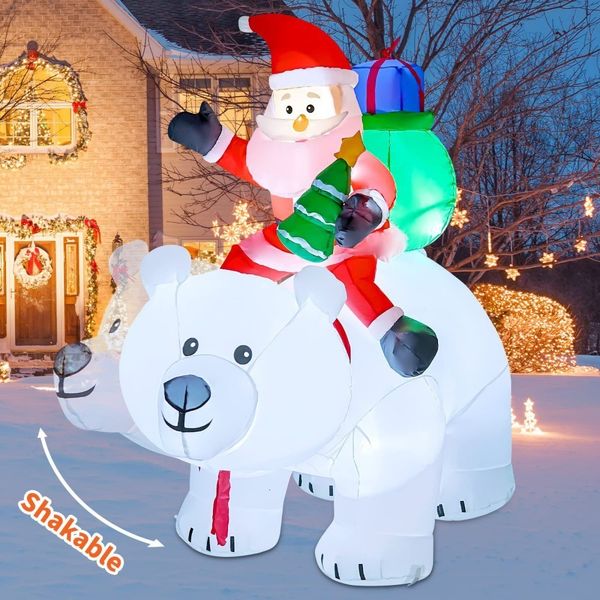 Decorazioni natalizie Babbo Natale gonfiabile in sella a un orso polare tremante Decorazione natalizia all'aperto con LED rotante Decorazioni per feste di Natale 230920
