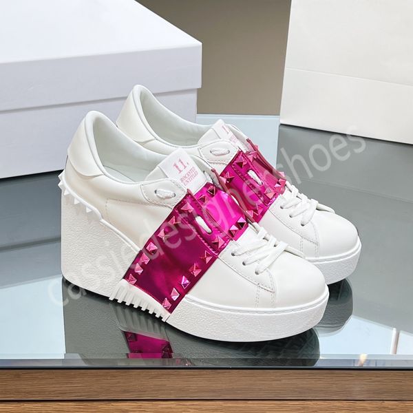 Sapatos para mulheres tamanho 35-41 tênis de couro genuíno cunhas rebite esportes super salto alto apartamentos sapatos de designer de luxo sapatos de salto grosso plataforma sapatos casuais para mulher