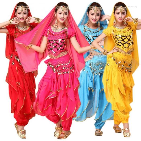 Сценическая одежда, комплекты из 4 предметов, сексуальные костюмы для танца живота в Индии, Египте, Болливуд, платье для танца живота для взрослых, женский танцевальный костюм