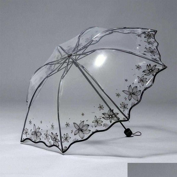 Guarda-chuvas Mulheres Transparente Guarda-chuva Dobrável Verão Claro para Chuva e Sol À Prova D 'Água Mulher Sombrillas Drop Delivery Home Garden Ho Dhpdh