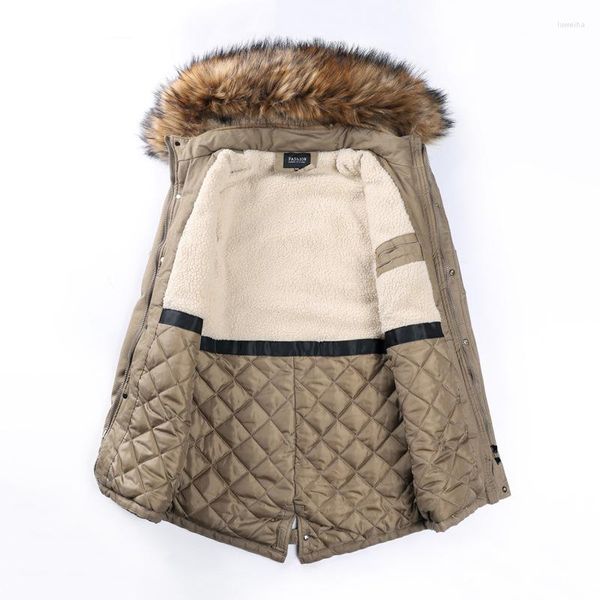 Jaquetas masculinas gola de pele com capuz homens jaqueta inverno moda quente lã forro homem e casaco chapéu destacável à prova de vento masculino parkas