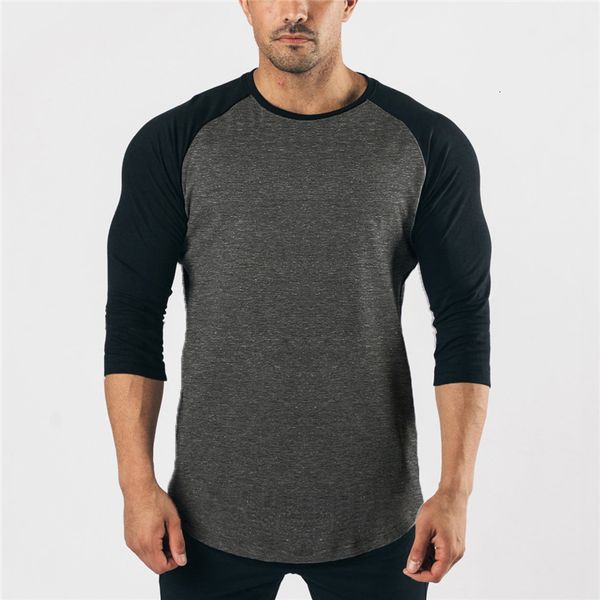 Herren T-Shirts Mode Dreiviertelärmel T-Shirt Männer Herbst Frühling Baumwolle Patchwork Silm Fit Gym Kleidung Fitness T-Shirt Sport T-Shirt 230920