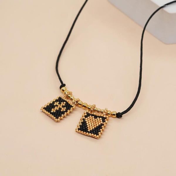 Pingente colares frisado colar cruzes corações padrão hangtags moda minimalista mão-tecido ajustável boêmio arroz grânulo
