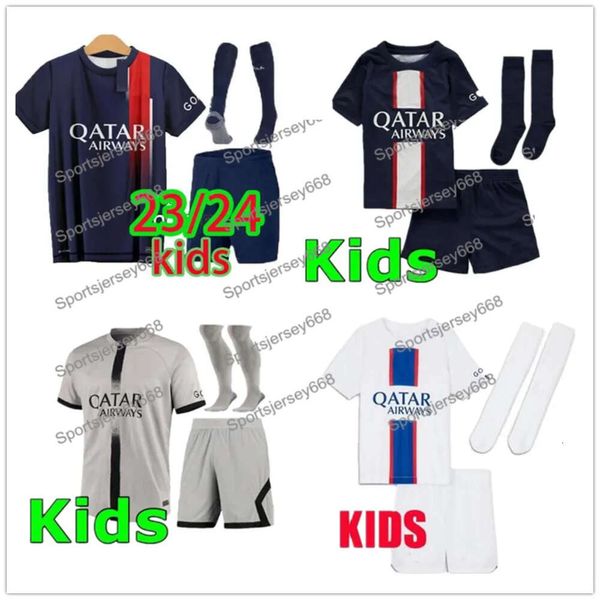 Maillots De Football Soccer Mbappe Kids Maglie 2023 2024 Kit da calcio Mbappe Soccer Jersey 23 24 New Paris Boys Set Pantaloncini uniformi