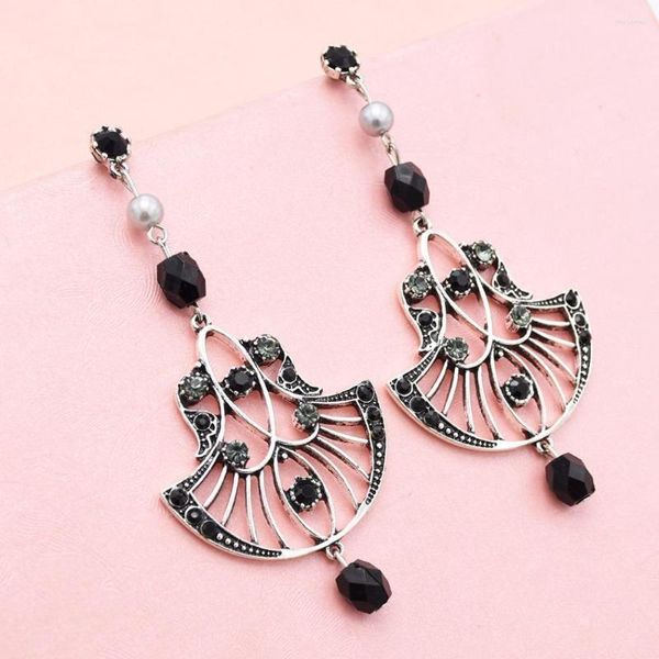 Baumelnde Ohrringe Vintage Metall Schwarz Strass Perle Tropfen Für Frauen Geometrische Form Lange Quaste Ohrring Partei Schmuck