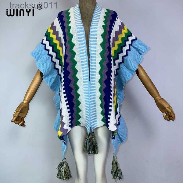 Capo da donna WINYI nuovo poncho Donna Maglia sopra cappotto da donna 2023 Moda femminile Bohemian Mantello Nappa invernale capas para mujer Abbigliamento L230920