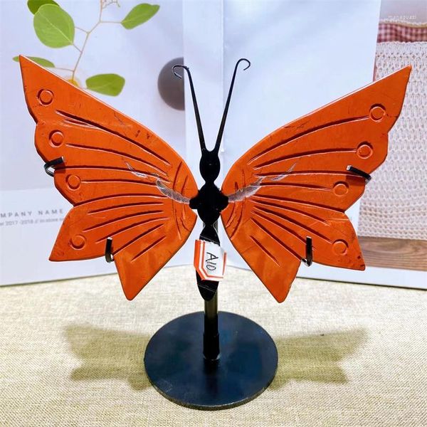 Estatuetas decorativas naturais vermelhas jaspe borboleta asas escultura em cristal pedra de cura presente de aniversário de natal decoração para casa 1 par