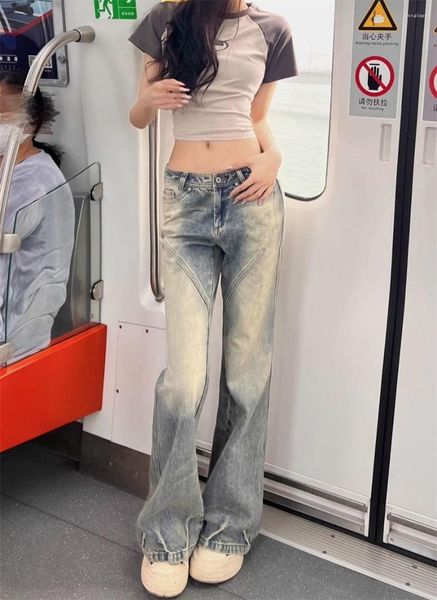 Calças de brim femininas streetwear y2k chique tendência coreana design flare baggy para mulheres cintura baixa bota corte retro magro feminino calças jeans
