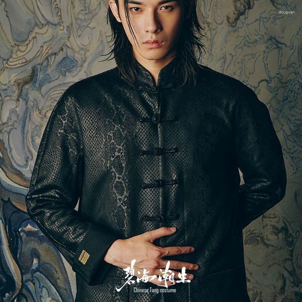 Männer Jacken Vintage Chinesischen Stil Jacke Männer Mode Anzug Tang Kleidung Mantel Schlange Print Streetwear Hanfu Retro Mäntel Plus Größe m-5Xl