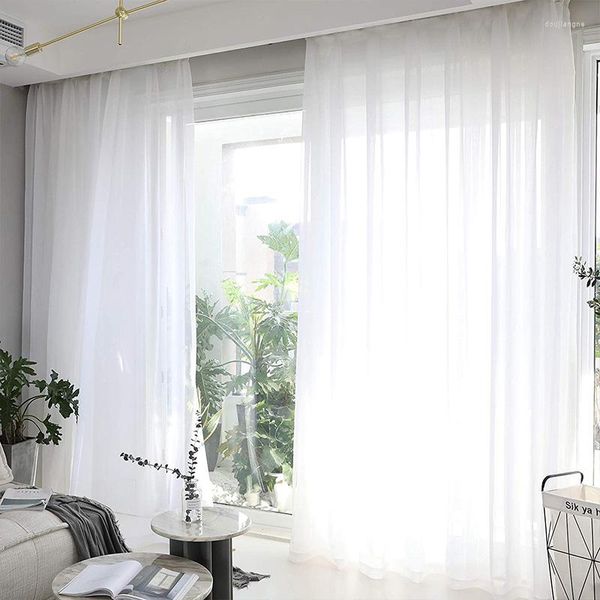 Cortina 2 peças cortinas transparentes brancas festa de casamento decoração de casa cortinas voile janela tule seleção sólida